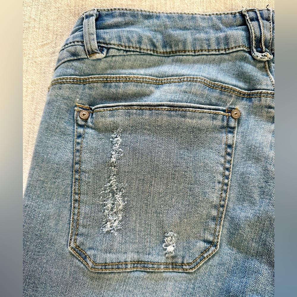Democracy Blue Distressed Jeans with Feather Embroidery - Picture 4 of 10